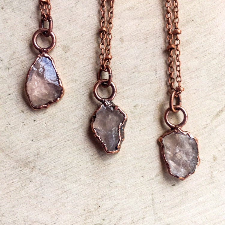 Copper Rose Quartz Necklace - Self-Love Talisman | By Blackbird & Sage